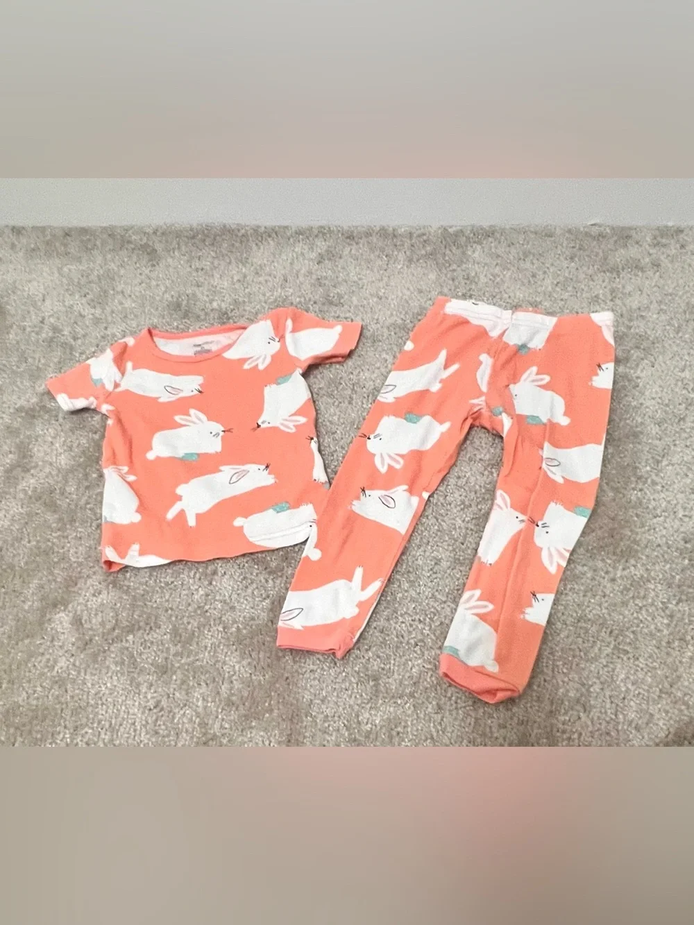 Carter’s Just One You 2T Bunny Rabbit Pajama Set Coral 2 Pc Cotton